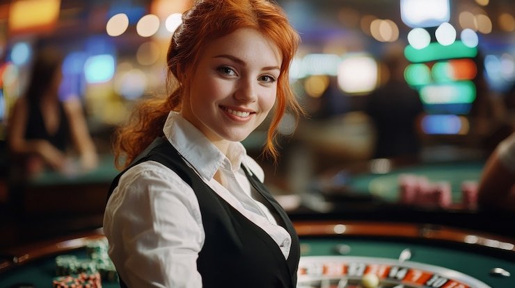 Tampilan roda European Roulette live dengan dealer profesional di studio pisang777